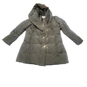 Women's COLE‎ HAAN Signature Black Down 32" Long Quilted Puffer Jacket Size XL